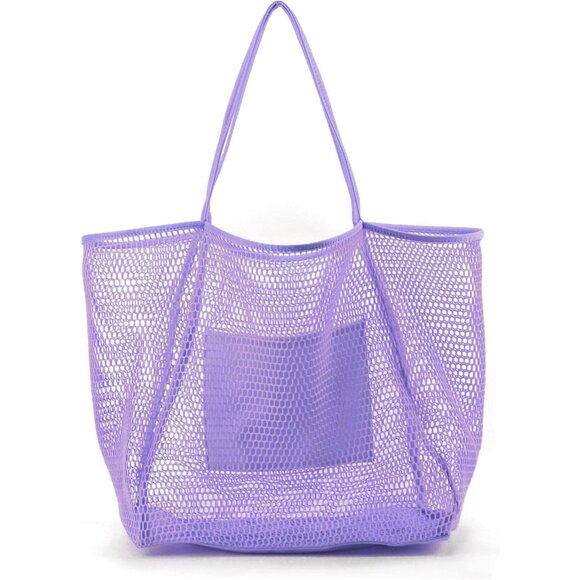 Women's Lavender Mesh Beach Tote Nylon/polyester No-closure Shoulder Hand Bag - Picture 1 of 6